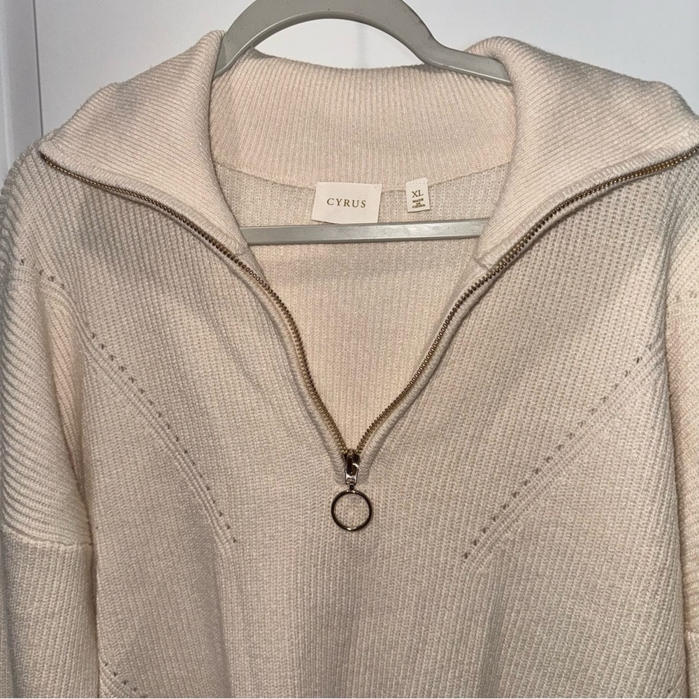 Cyrus women's long-sleeved ribbed zip-neck sweater, cream color, size XL - Picture 6 of 8